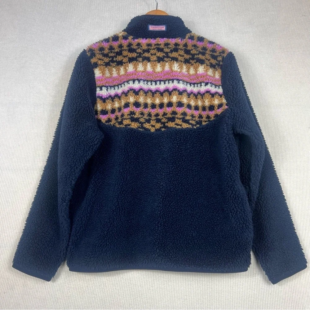 Vineyard Vines Size MEDIUM Fair Isle Sherpa Fleece Half Zip Pullover Sweatshirt - Picture 9 of 12